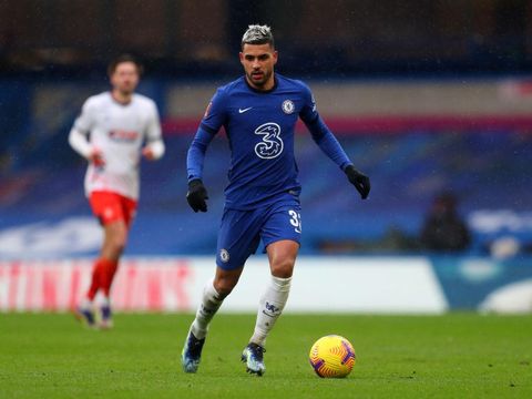 LONDON, ENGLAND - JANUARY 24: Emerson Palmieri of Chelsea during The Emirates FA Cup Fourth Round match between Chelsea and Luton Town at Stamford Bridge on January 24, 2021 in London, England. Sporting stadiums around the UK remain under strict restrictions due to the Coronavirus Pandemic as Government social distancing laws prohibit fans inside venues resulting in games being played behind closed doors. (Photo by Catherine Ivill/Getty Images)