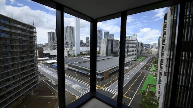 General view of residential buildings for athletes during a media tour at the Olympic and Paralympic Village for the Tokyo 2020 Games, in Tokyo, Japan June 20, 2021. Akio Kon/Pool via REUTERS