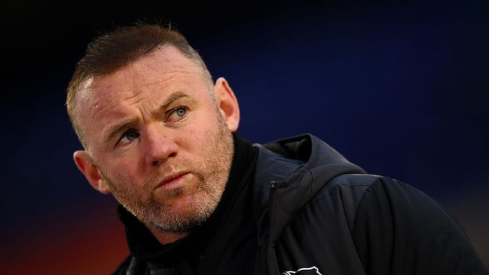 BIRMINGHAM, ENGLAND - MARCH 06: Wayne Rooney, manager of Derby County talks to the press after the Sky Bet Championship match between Coventry City and Derby County at St Andrews Trillion Trophy Stadium on March 06, 2021 in Birmingham, England. Sporting stadiums around the UK remain under strict restrictions due to the Coronavirus Pandemic as Government social distancing laws prohibit fans inside venues resulting in games being played behind closed doors. (Photo by Clive Mason/Getty Images)