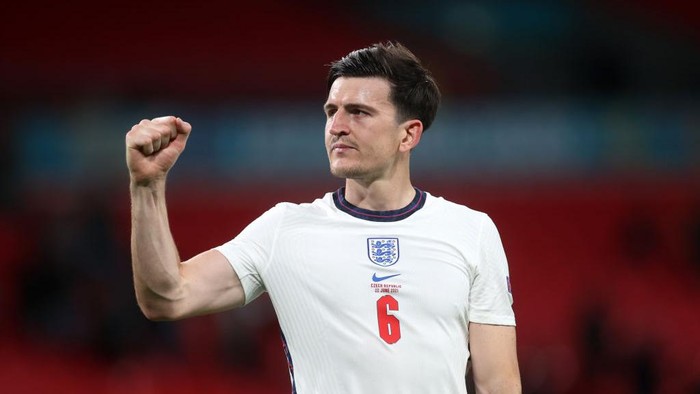 LONDON, ENGLAND - JUNE 22: Harry Maguire of England celebrates their sides victory after the UEFA Euro 2020 Championship Group D match between Czech Republic and England at Wembley Stadium on June 22, 2021 in London, England. (Photo by Carl Recine - Pool/Getty Images)