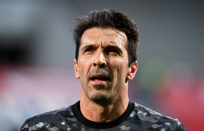 REGGIO NELLEMILIA, ITALY - MAY 19: Gianluigi Buffon of Juventus looks on ahead of the TIMVISION Cup Final between Atalanta BC and Juventus on May 19, 2021 in Reggio nellEmilia, Italy. A limited number of fans will be allowed into the stadium as Coronavirus restrictions begin to ease in the UK. (Photo by Claudio Villa/Getty Images for Lega Serie A)