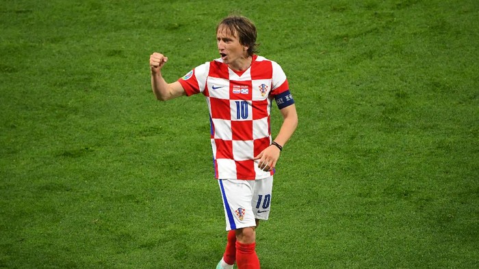 GLASGOW, SCOTLAND - JUNE 22: Luka Modric of Croatia celebrates after victory in the UEFA Euro 2020 Championship Group D match between Croatia and Scotland at Hampden Park on June 22, 2021 in Glasgow, Scotland. (Photo by Andy Buchanan - Pool/Getty Images)