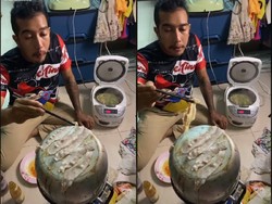 Nyeleneh! Pria Ini Panggang Daging Pakai Panci yang Dibalik