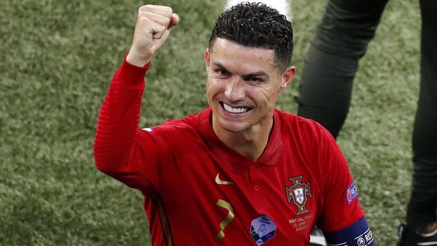 Portugal's Cristiano Ronaldo reacts after Euro 2020 soccer championship group F match between Portugal and France at the Ferenc Puskas stadium in Budapest, Hungary, Wednesday, June 23, 2021. (AP Photo/Laszlo Balogh, Pool)