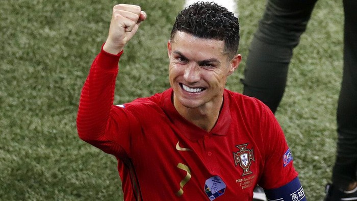 Portugals Cristiano Ronaldo reacts after Euro 2020 soccer championship group F match between Portugal and France at the Ferenc Puskas stadium in Budapest, Hungary, Wednesday, June 23, 2021. (AP Photo/Laszlo Balogh, Pool)