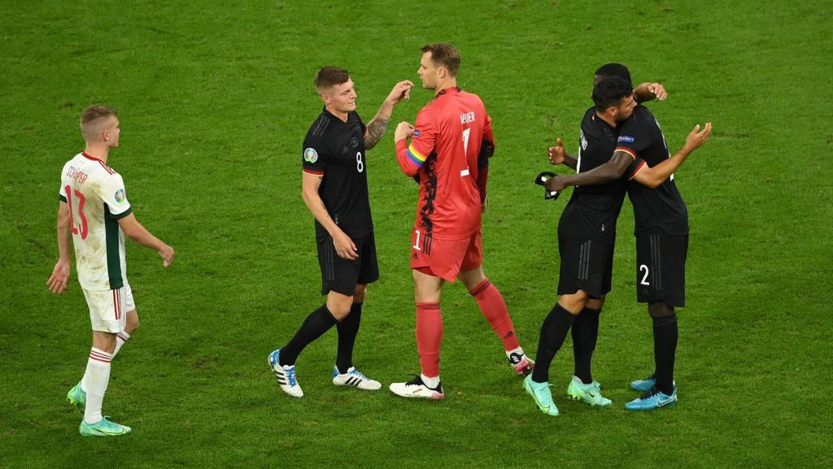 Jerman lolos ke babak 16 besar Euro 2020 usai bermain imbang 2-2 melawan Hungaria (Foto: Getty Images/Matthias Hangst)