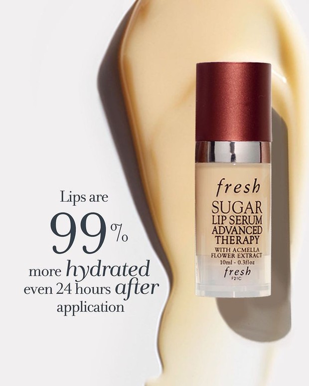 Fresh Sugar Lip Serum Advanced Therapy punya kandungan bahan skincare baru, Spilanthol, yang mampu membuat bibir halus seharian.