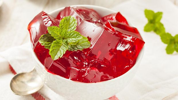 Homemade Red Cherry Gelatin Dessert in a Bowl