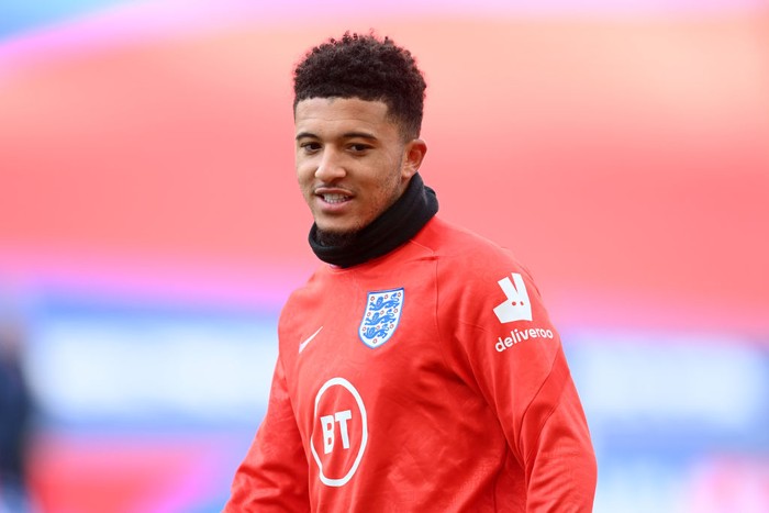 LONDON, ENGLAND - OCTOBER 11: Jadon Sancho of England warms up ahead of the UEFA Nations League group stage match between England and Belgium at Wembley Stadium on October 11, 2020 in London, England. Football Stadiums around Europe remain empty due to the Coronavirus Pandemic as Government social distancing laws prohibit fans inside venues resulting in fixtures being played behind closed doors. (Photo by Michael Regan/Getty Images)