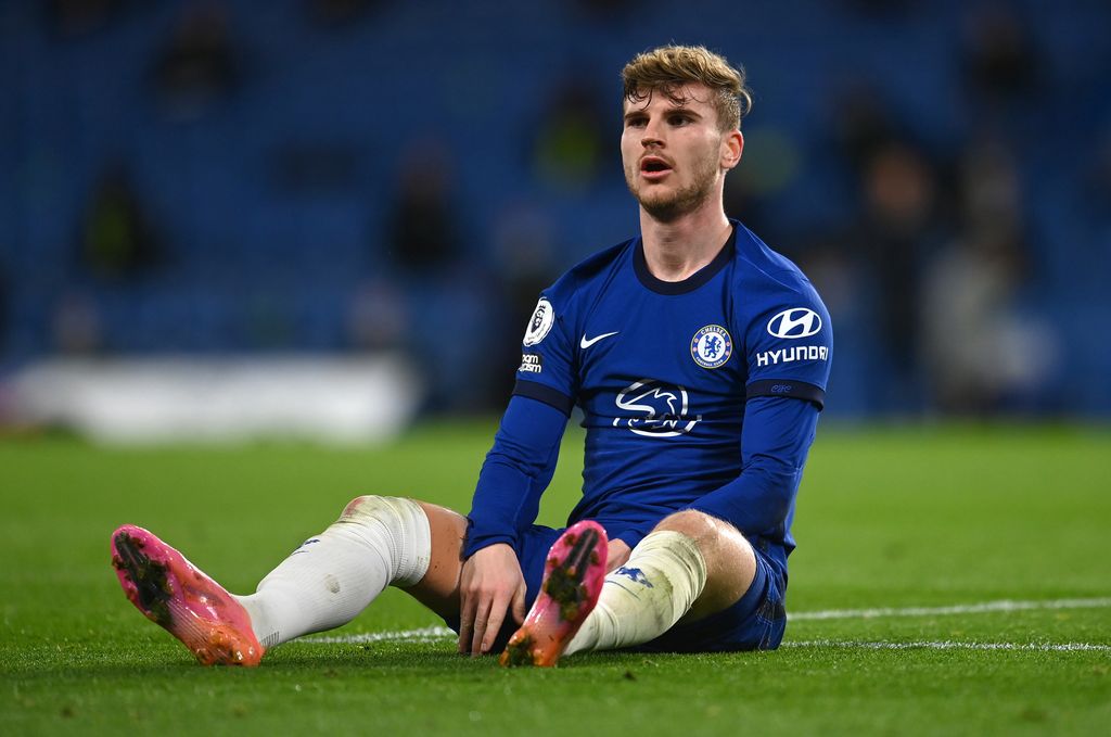 LONDON, ENGLAND - MAY 18: Timo Werner of Chelsea looks on  during the Premier League match between Chelsea and Leicester City at Stamford Bridge on May 18, 2021 in London, England. A limited number of fans will be allowed into Premier League stadiums as Coronavirus restrictions begin to ease in the UK following the COVID-19 pandemic. (Photo by Glyn Kirk - Pool/Getty Images)