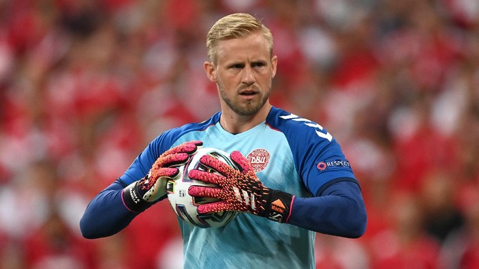COPENHAGEN, DENMARK - JUNE 21: Kasper Schmeichel of Denmark looks on during the UEFA Euro 2020 Championship Group B match between Russia and Denmark at Parken Stadium on June 21, 2021 in Copenhagen, Denmark. (Photo by Stuart Franklin/Getty Images)