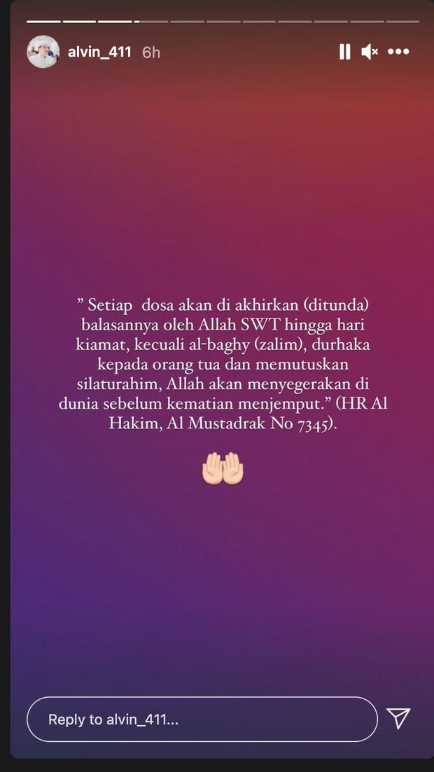 Unggahan Insta Stories Alvin Faiz.