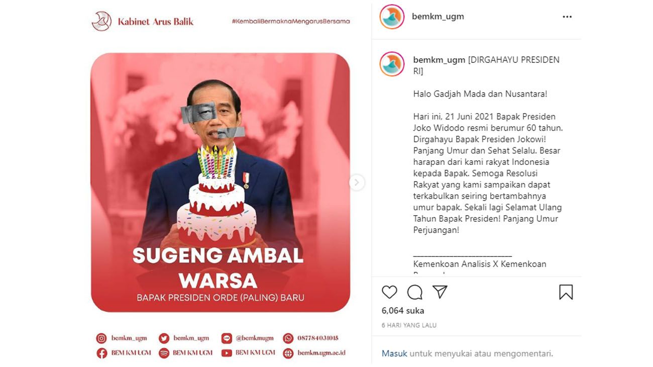 BEM UGM Sindir Jokowi di Hari Ulang Tahun