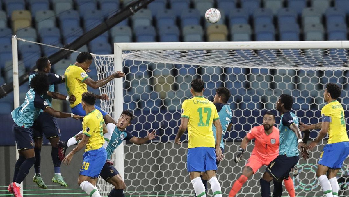 Brasil bermain imbang dengan Ekuador di fase grup Copa America 2021. (Foto: AP/Eraldo Peres)
