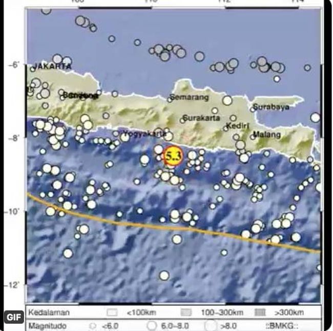 Gempa berkekuatan M 5,3 berpusat di Gunung Kidul DIY juga dirasakan warga Kediri