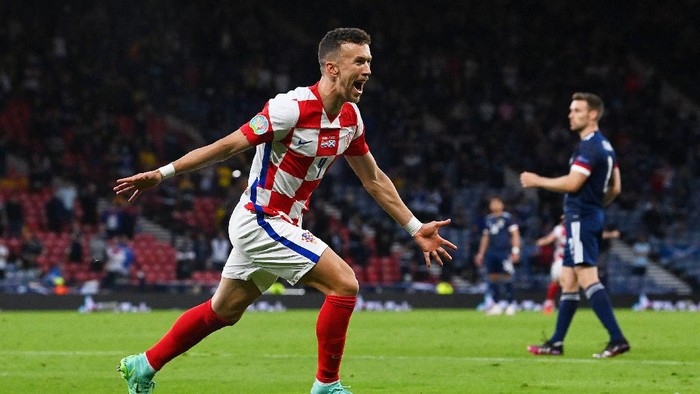 GLASGOW, SCOTLAND - JUNE 22: Ivan Perisic of Croatia celebrates after scoring their sides third goal during the UEFA Euro 2020 Championship Group D match between Croatia and Scotland at Hampden Park on June 22, 2021 in Glasgow, Scotland. (Photo by Paul Ellis - Pool/Getty Images)