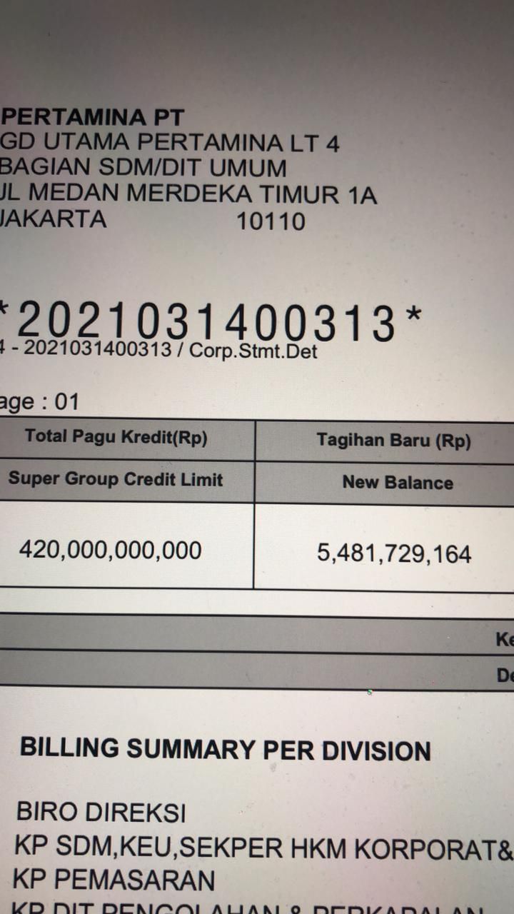 dokumen super group credit limit Pertamina