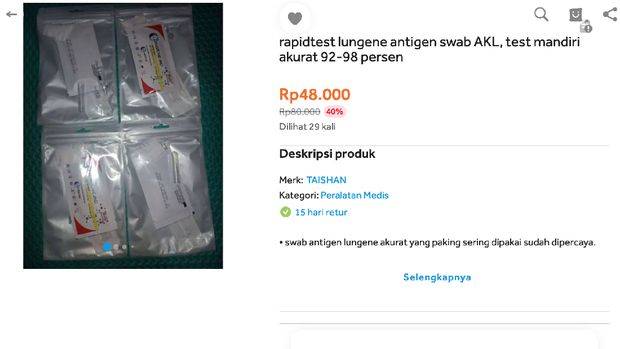 Penjual rapid test antigen eceran online di ecommerce