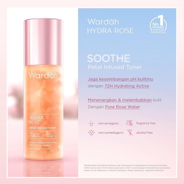 Skincare Lokal dengan Kelopak Bunga Asli/Foto: instagram.com/wardahbeauty/ Wardah Hydra Rose, produk hydrating toner yang memiliki kelopak bunga asli dalam kemasan.