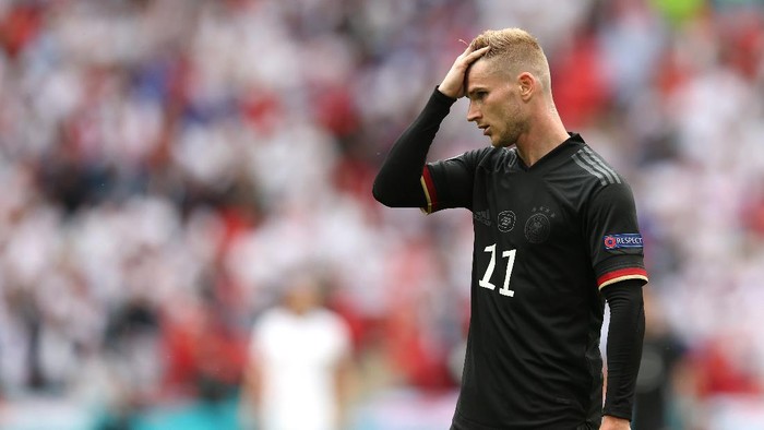 LONDON, ENGLAND - JUNE 29: Timo Werner of Germany reacts during the UEFA Euro 2020 Championship Round of 16 match between England and Germany at Wembley Stadium on June 29, 2021 in London, England. (Photo by Catherine Ivill/Getty Images)