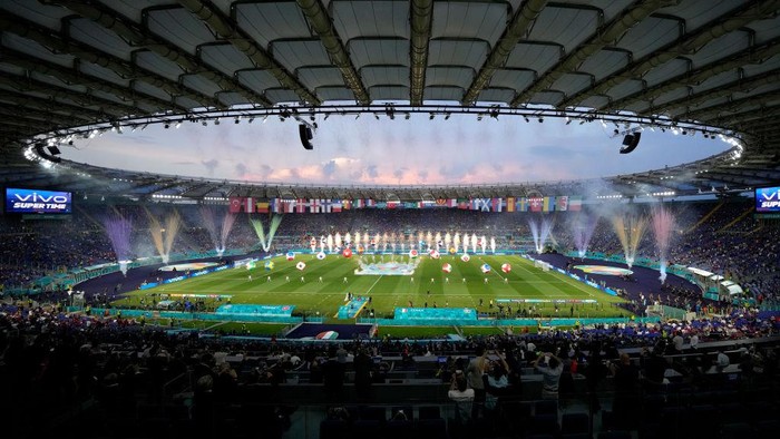 ROME, ITALY - JUNE 11: A general view of the opening ceremony inside the stadium prior to the UEFA Euro 2020 Championship Group A match between Turkey and Italy at the Stadio Olimpico on June 11, 2021 in Rome, Italy. (Photo by Andrew Medichini - Pool/Getty Images)