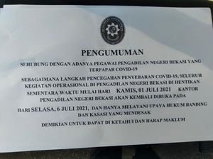 Ada Pegawai Positif COVID, PN Bekasi Ditutup hingga 6 Juli Ada Pegawai Positif COVID, PN Bekasi Ditutup hingga 6 Juli