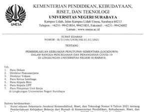 Selain Rektor, 10 hingga 15 Civitas Akademika Unesa Juga Terpapar COVID-19 Selain Rektor, 10 hingga 15 Civitas Akademika Unesa Juga Terpapar COVID-19