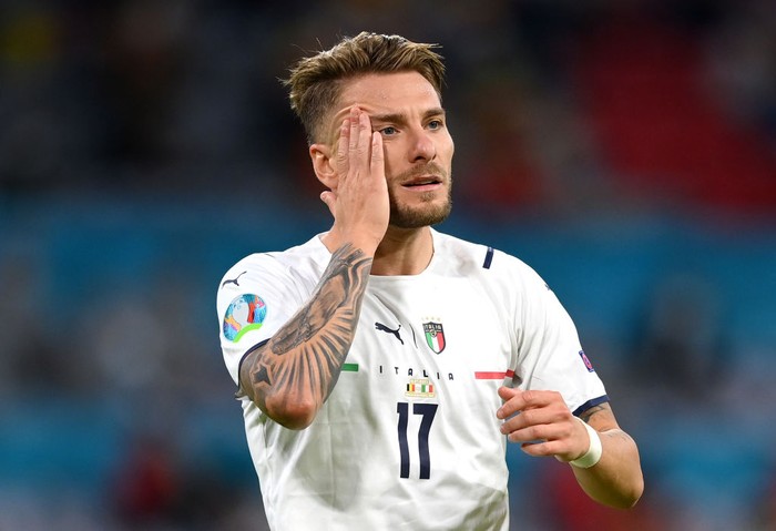 MUNICH, GERMANY - JULY 02: Ciro Immobile of Italy reacts during the UEFA Euro 2020 Championship Quarter-final match between Belgium and Italy at Football Arena Munich on July 02, 2021 in Munich, Germany. (Photo by Matthias Hangst/Getty Images)