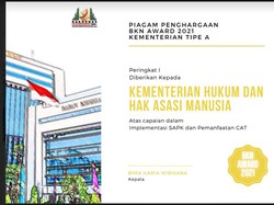 Kemenkum HAM Borong 2 BKN Award 2021 Manajemen Kepegawaian