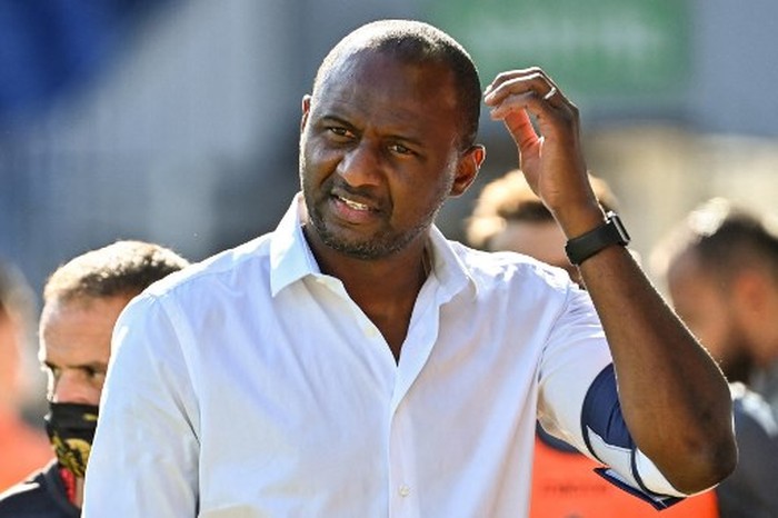 Nices French coach Patrick Vieira reacts during the French L1 football match between Montpellier (MHSC) and Nice (OGCN) at the Mosson Stadium in Montpellier, southern France, on September 12, 2020. (Photo by Pascal GUYOT / AFP)