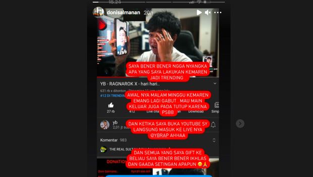 Story Doni Salmanan soal sumbangan Rp1 miliar ke Reza Arap