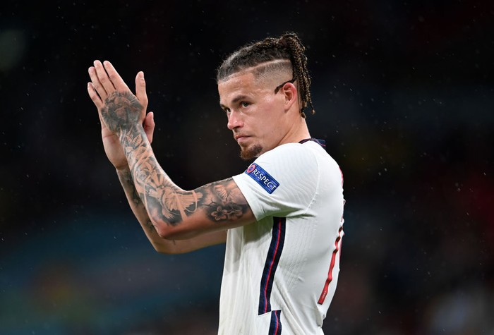 Kalvin Phillips ROME, ITALY - JULY 03: Kalvin Phillips of England acknowledges the fans after victory in the UEFA Euro 2020 Championship Quarter-final match between Ukraine and England at Olimpico Stadium on July 03, 2021 in Rome, Italy. (Photo by Lars Baron/Getty Images)