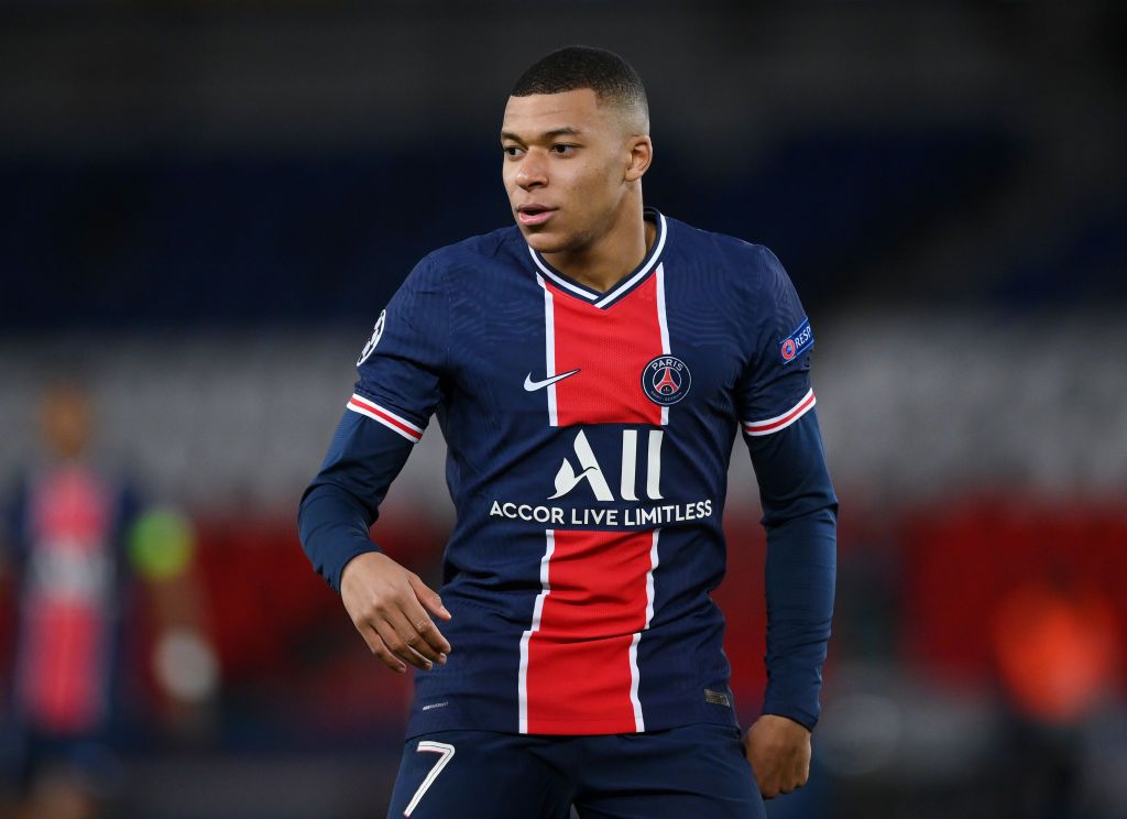 PARIS, FRANCE - APRIL 13: Kylian Mbappe of Paris Saint-Germain seen during the UEFA Champions League Quarter Final Second Leg match between Paris Saint-Germain and FC Bayern Munich at Parc des Princes on April 13, 2021 in Paris, France. (Photo by Matthias Hangst/Getty Images)