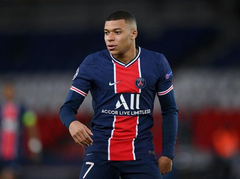 PARIS, FRANCE - APRIL 13: Kylian Mbappe of Paris Saint-Germain seen during the UEFA Champions League Quarter Final Second Leg match between Paris Saint-Germain and FC Bayern Munich at Parc des Princes on April 13, 2021 in Paris, France. (Photo by Matthias Hangst/Getty Images)