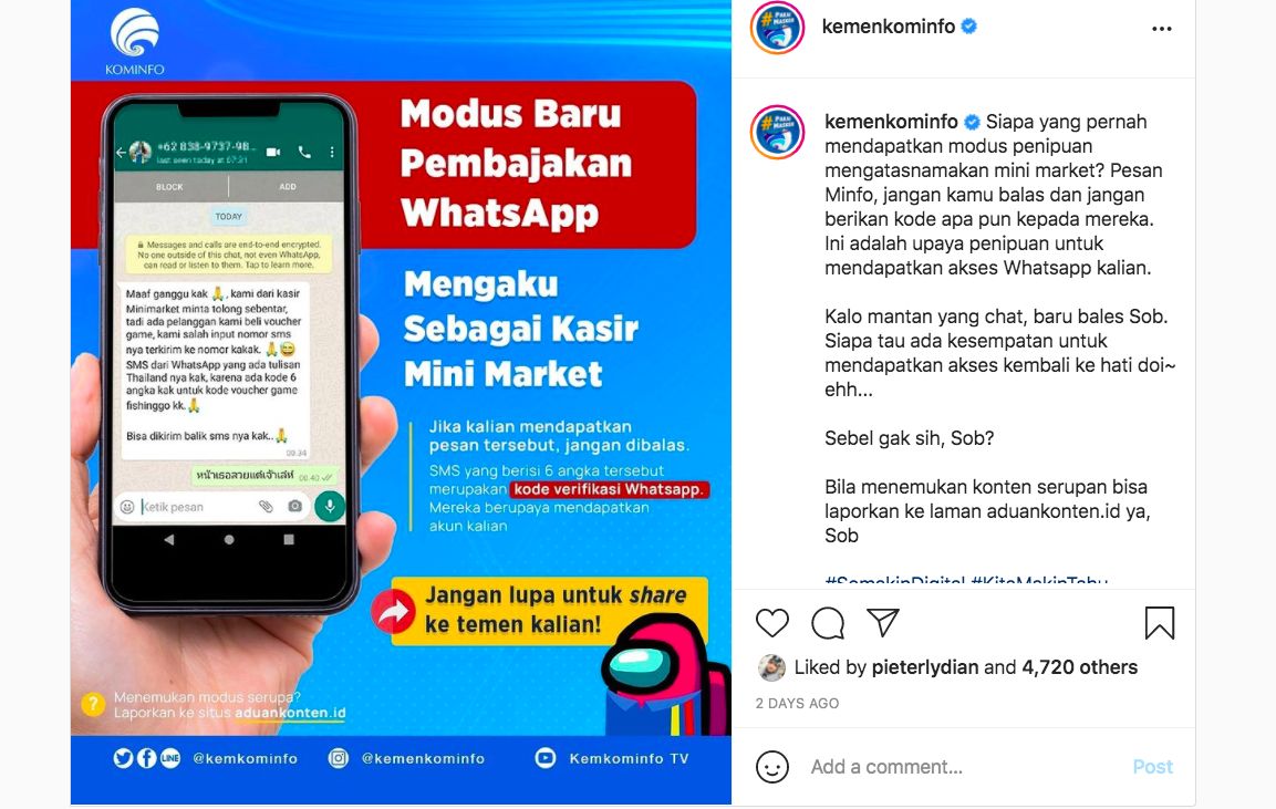 Modus pembajakan WhatsApp dengan mengaku sebagai kasir mini market