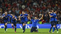 Kini Italia tinggal menanti lawan di partai puncak Piala Eropa 2020. Inggris dan Denmark akan berebut satu posisi tersisa untuk laga final di Wembley, Senin (12/7) dini hari WIB. Carl Recine/Pool Photo via AP.