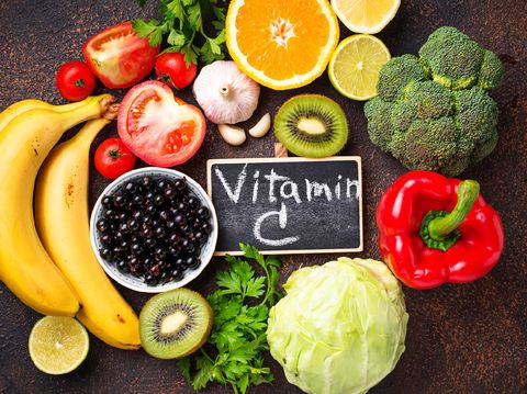 Food containing vitamin C. Healthy eating. Top view