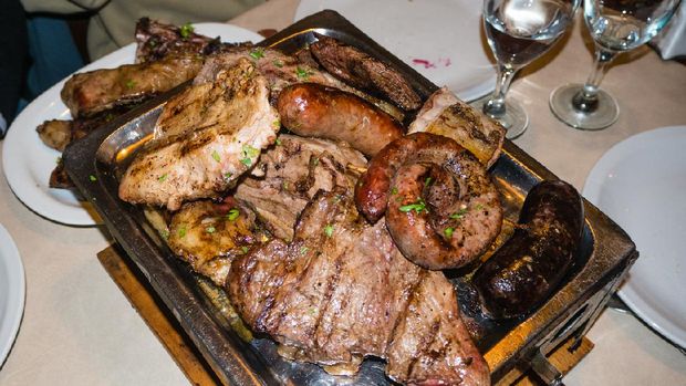 Typical roast beef and sausages in Argentina