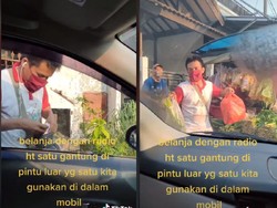 Kreatif! Wanita Ini Belanja Sayur Pakai Radio HT untuk Jaga Jarak dengan Penjual
