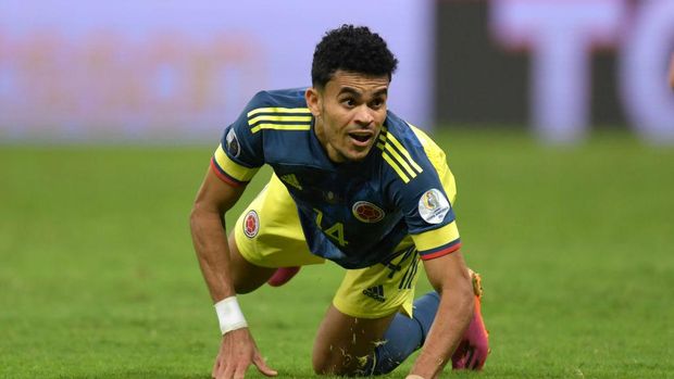 BRASILIA, BRAZIL - JULY 09: Luis Diaz of Colombia reacts after scoring the the third goal of his team during a Third Place play off match between Peru and Colombia as part of Copa America Brazil 2021 at Mane Garrincha Stadium on July 09, 2021 in Brasilia, Brazil. (Photo by Pedro Vilela/Getty Images)