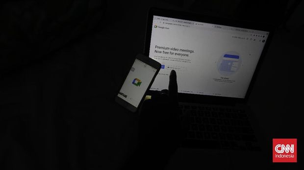 ilustrasi aplikasi google meet ilustrasi aplikasi gmeet. CNNIndonesia/Adhi Wicaksono