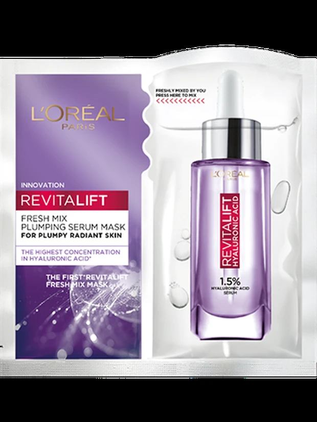 L'Oreal Paris Hyaluronic Acid Plumping Fresh Mix Serum Mask sumber : www.loreal-paris.co.id)