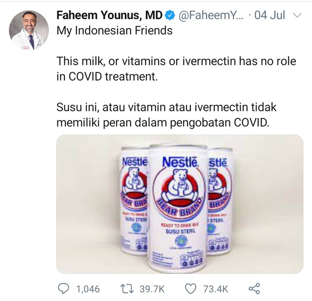 Dokter faheem younus berkomentar soal isu bear brand