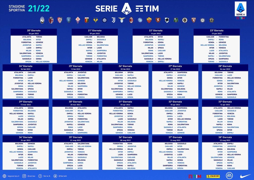 jadwal lengkap liga italia 2021/2022