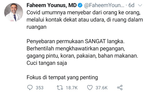 Saran dokter faheem younus untuk rajin cuci tangan