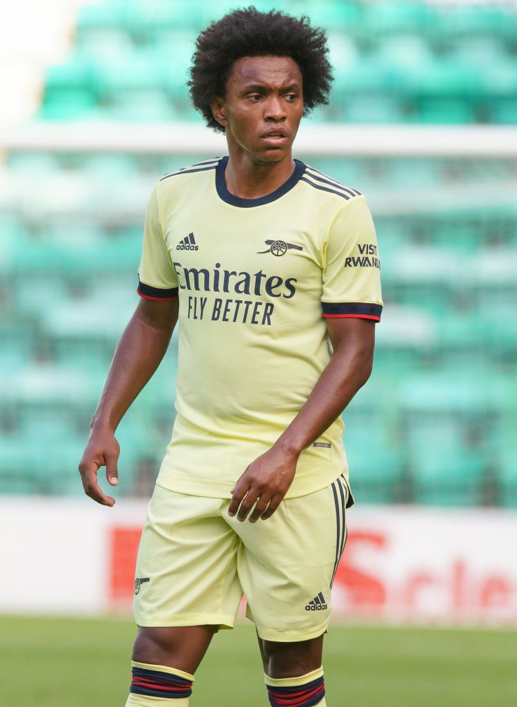 EDINBURGH, SCOTLAND - JULY 13: Willian of Arsenal during the pre season friendly between Hibernian and Arsenal at Easter Road on July 13, 2021 in Edinburgh, Scotland. (Photo by Steve  Welsh/Getty Images)