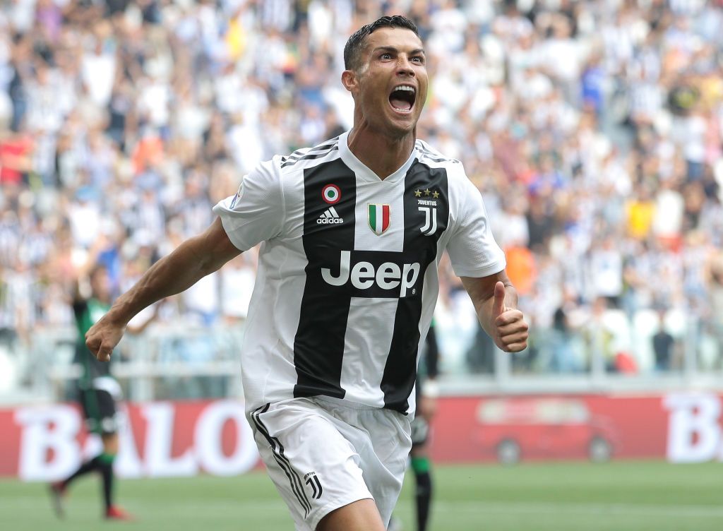 TURIN, ITALY - SEPTEMBER 16:  Cristiano Ronaldo of Juventus FC celebrates after scoring the opening goal during the serie A match between Juventus and US Sassuolo at Allianz Stadium on September 16, 2018 in Turin, Italy.  (Photo by Emilio Andreoli/Getty Images)