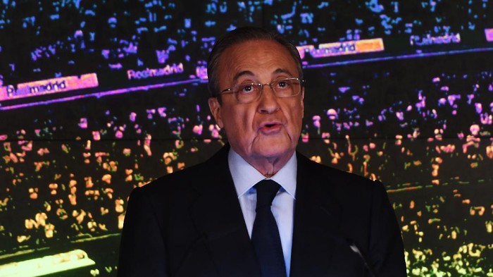 MADRID, SPAIN - MARCH 11: Florentino Perez, President of Real Madrid, at the announcement of Zinedine Zidane as new Real Madrid head coach at Estadio Santiago Bernabeu on March 11, 2019 in Madrid, Spain. Zinedine Zidane returns as Real Madrid manager just 10 months after leaving the Spanish club. (Photo by Denis Doyle/Getty Images)