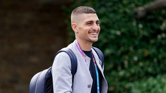 FLORENCE, ITALY - JULY 01: Marco Verratti of Italy leaves from Florence airport for Munich on July 01, 2021 in Florence, Italy. (Photo by Claudio Villa/Getty Images)