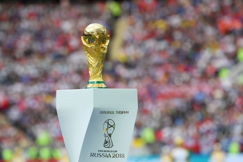 MOSCOW, RUSSIA - JULY 15:  The World Cup trophy is seen during closing ceremony prior to the 2018 FIFA World Cup Final between France and Croatia at Luzhniki Stadium on July 15, 2018 in Moscow, Russia.  (Photo by Shaun Botterill/Getty Images)